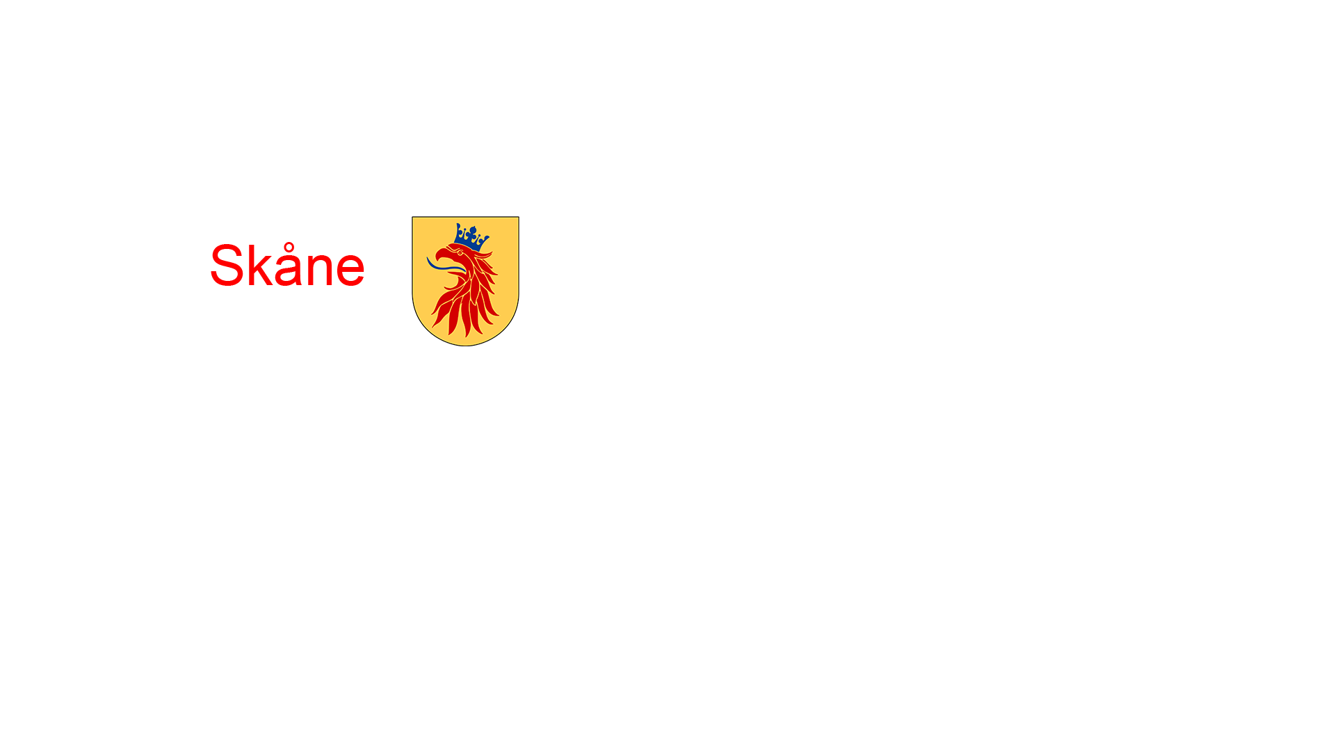 Titeln Skåne och en bild med Skånes landskapsvapen